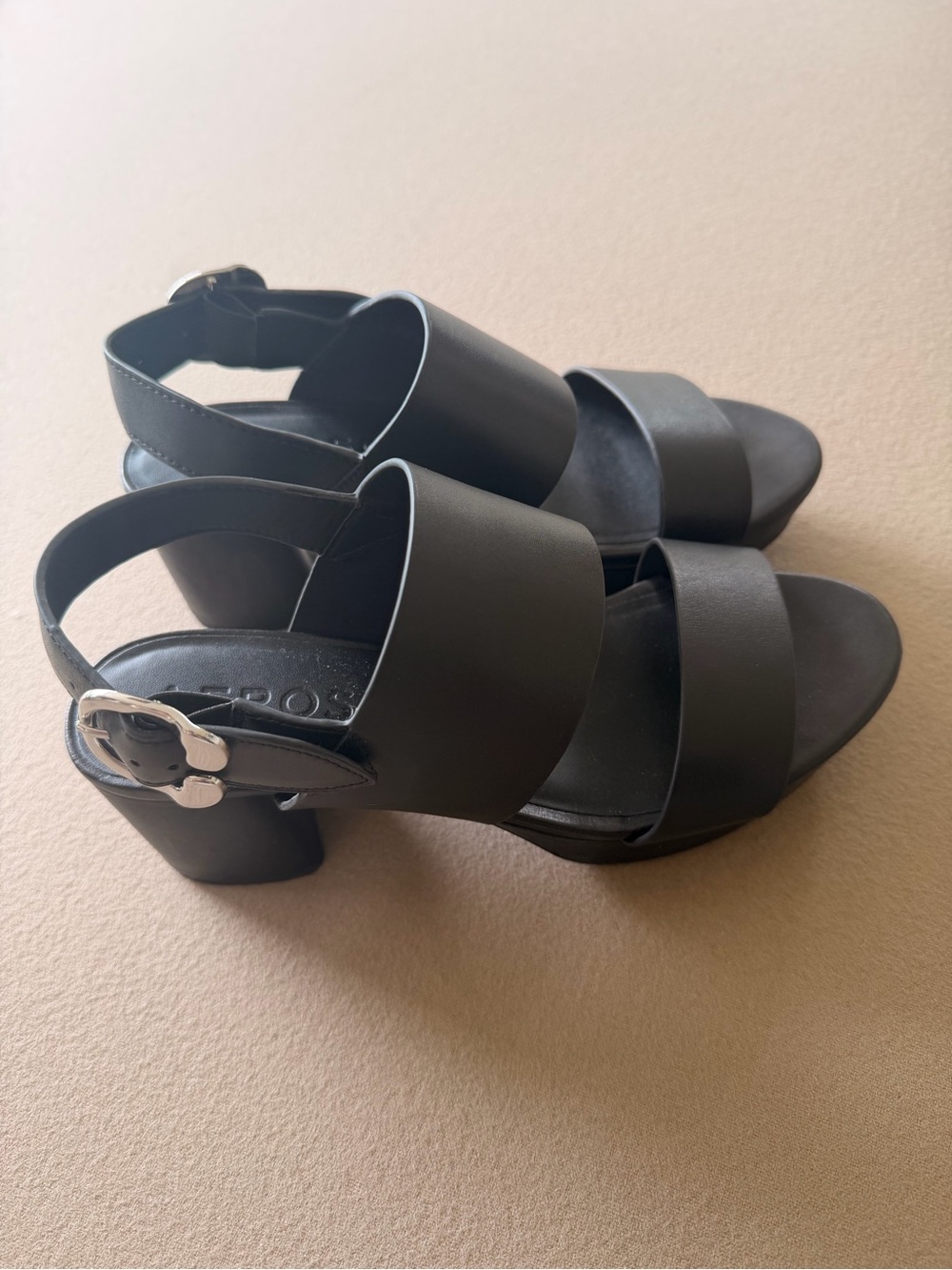 Aerosoles Black Block Heel Open-Toe Sandals with Silver Buckle Strap - Picture 2 of 6
